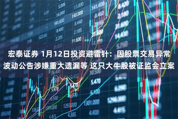 宏泰证券 1月12日投资避雷针：因股票交易异常波动公告涉嫌重大遗漏等 这只大牛股被证监会立案